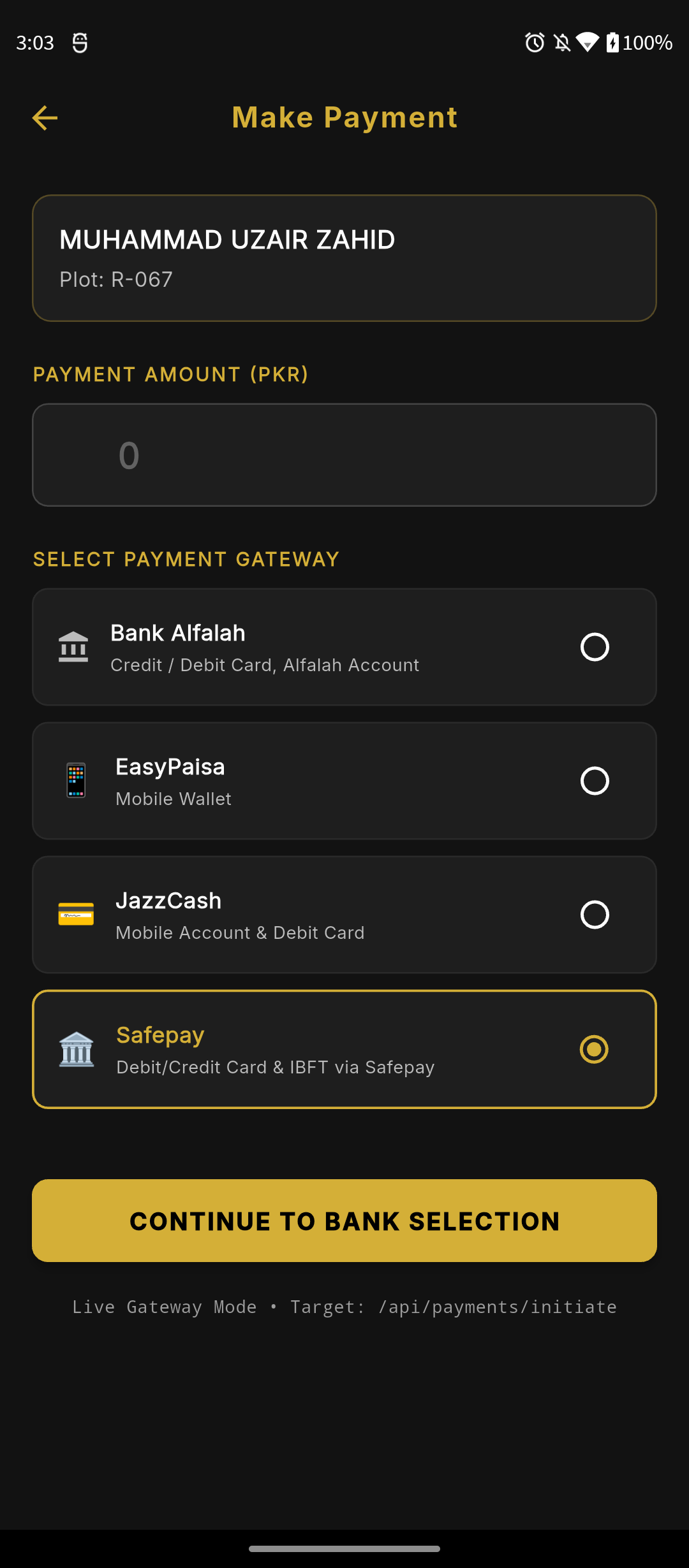 Payment Selection